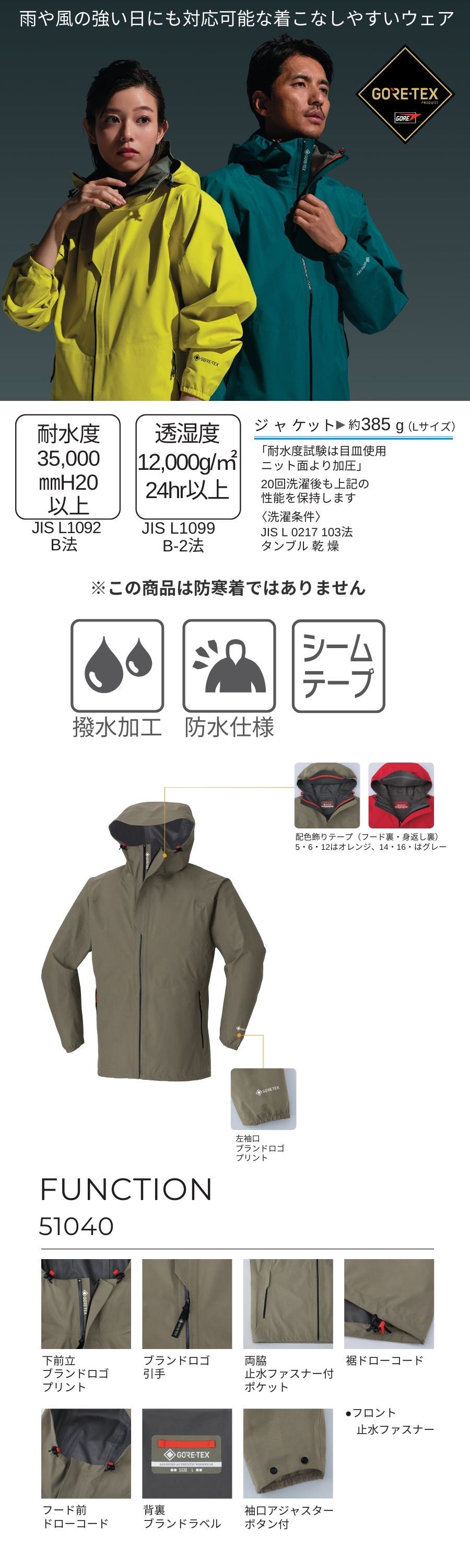 ＧＯＲＥＴＥＸレインウェア紹介